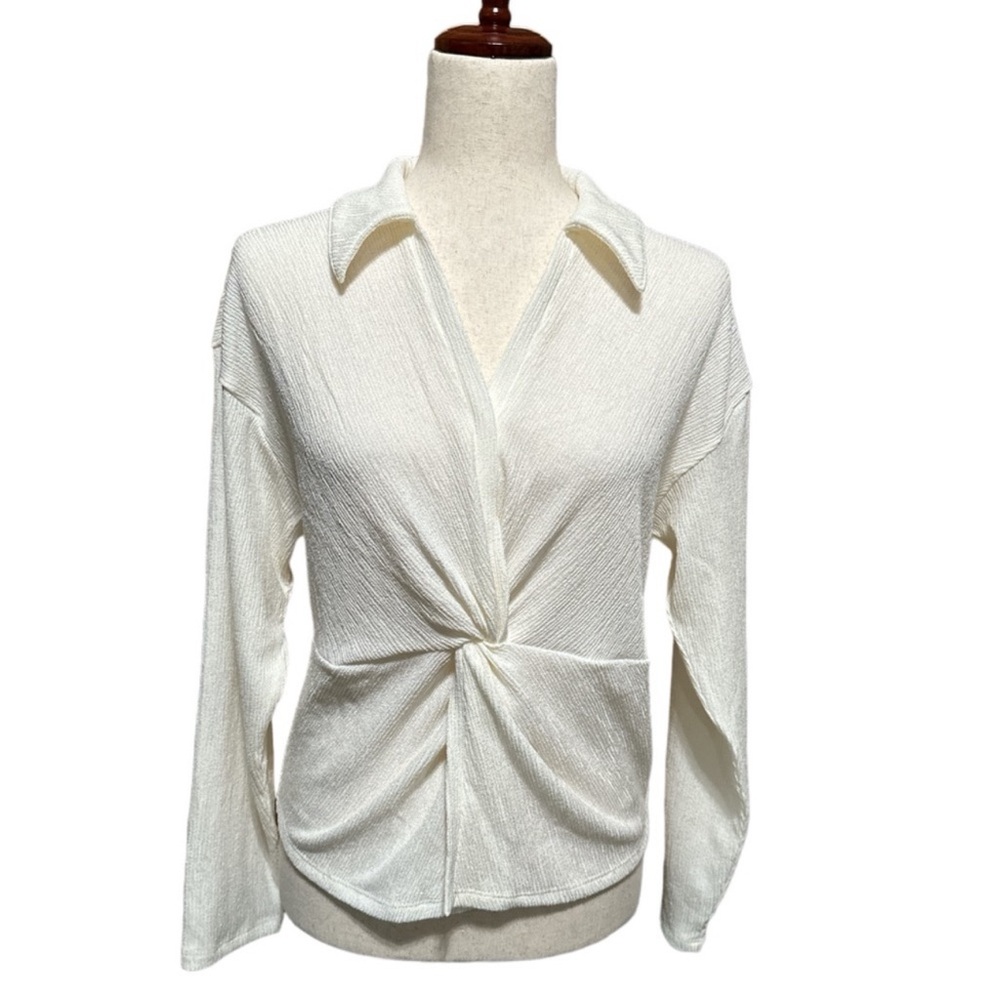 Madewell Cream Twist-Front Long Sleeve Top